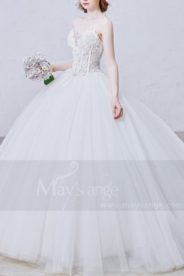 robe de mariage de luxe bustier spectaculaire en dentelle et perles cristaux - M364 #1