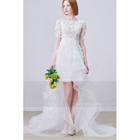 Asymmetry Half Sleeves Embroidered Organza Civil Wedding Dress