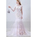 robe de mariée sirène manche longue lace majestueuse en dentelles et boules de neige - Ref M366 - 02