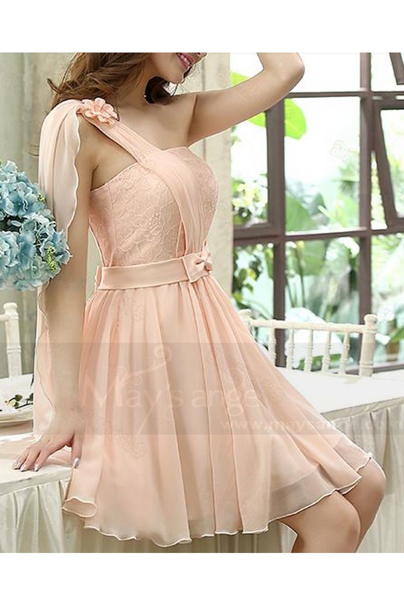 One Shoulder Layered Pink Short Prom Homecoming Formal Evening Dress