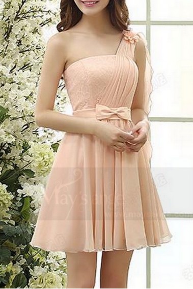 One-Shoulder Pink Short Prom Dress - C814 #1