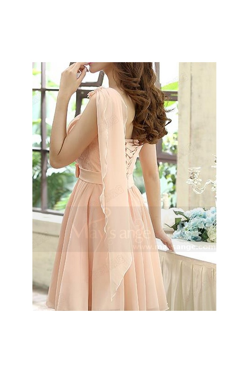 Cool Pink One Shoulder Long Sleeves Ruffles Side Slit Prom Dress