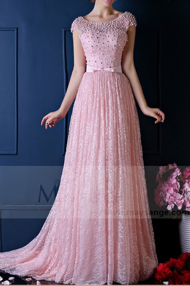 robe de soirée pas cher dentelle rose dos nu - L766 #1