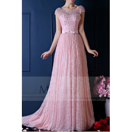 robe de soirée pas cher dentelle rose dos nu