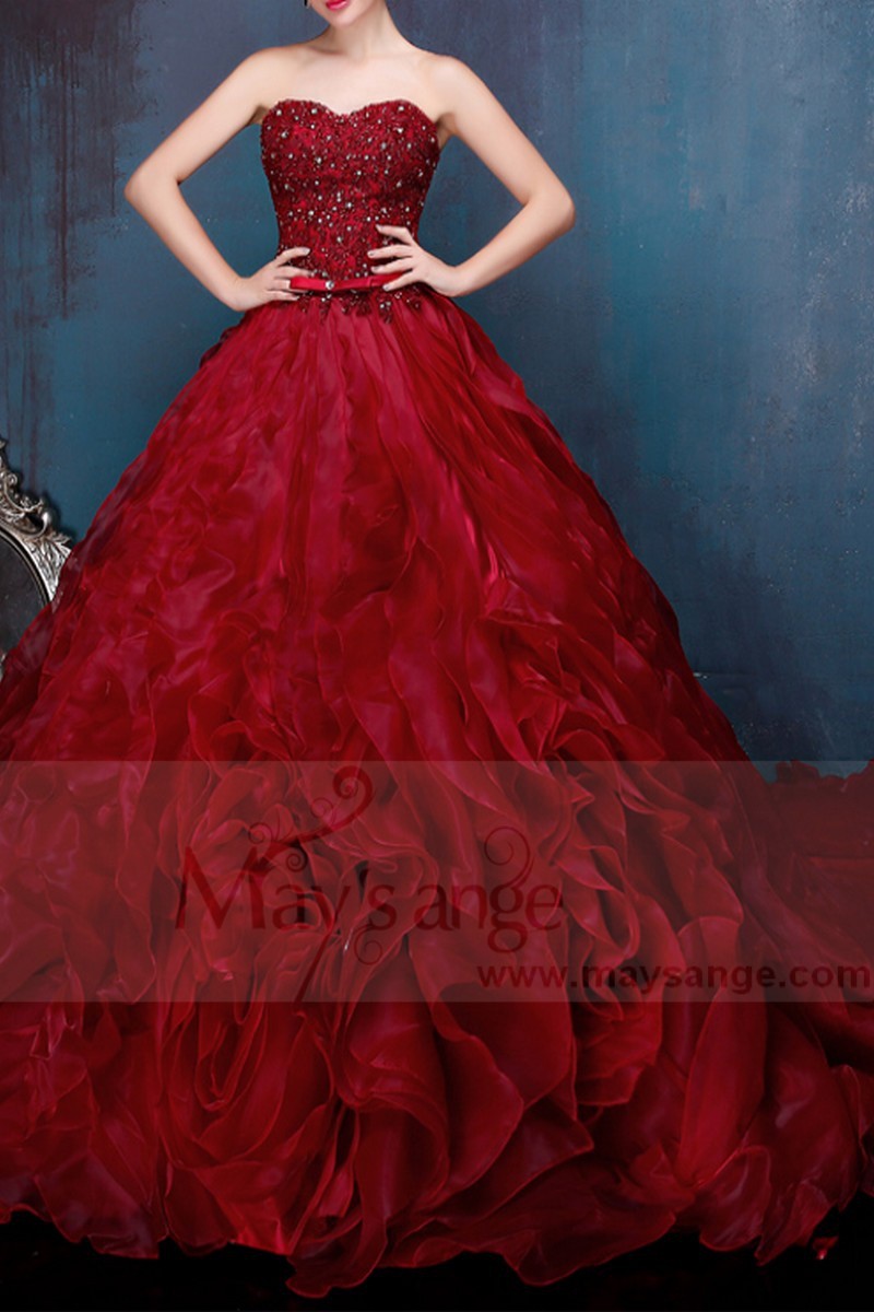 robe de bal rouge bordeaux pour mariage ceremonie - Ref P088 - 01