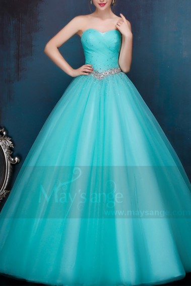 robe de ceremonie bustier bleu turquoise élégante - P089 #1