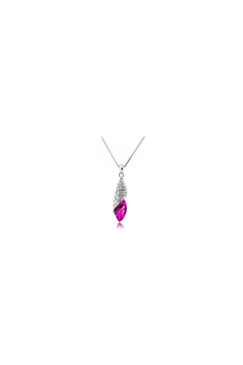 Collier fantaisie pierre rose cristal - Ref F120 - 01