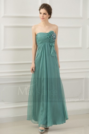 Green Strapless Long Dress For Bridesmaid With Flowers - L768 #1