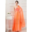 One Strap Long Orange Summer Dress With a Cascade Detail - Ref L111 - 02
