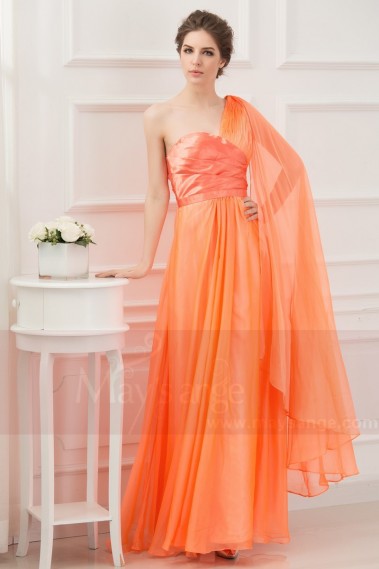 One Strap Long Orange Summer Dress With a Cascade Detail - L111 #1