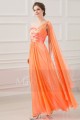 One Strap Long Orange Summer Dress With a Cascade Detail - Ref L111 - 03