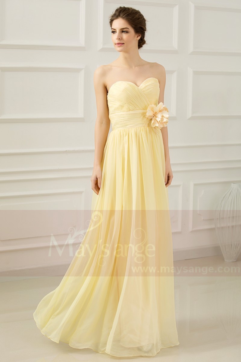 Strapless Long Yellow Dress With Flower On The Waist - Ref L665 - 01