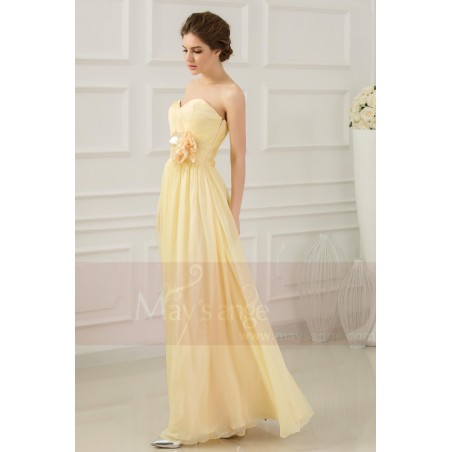 Strapless Long Yellow Dress With Flower On The Waist
