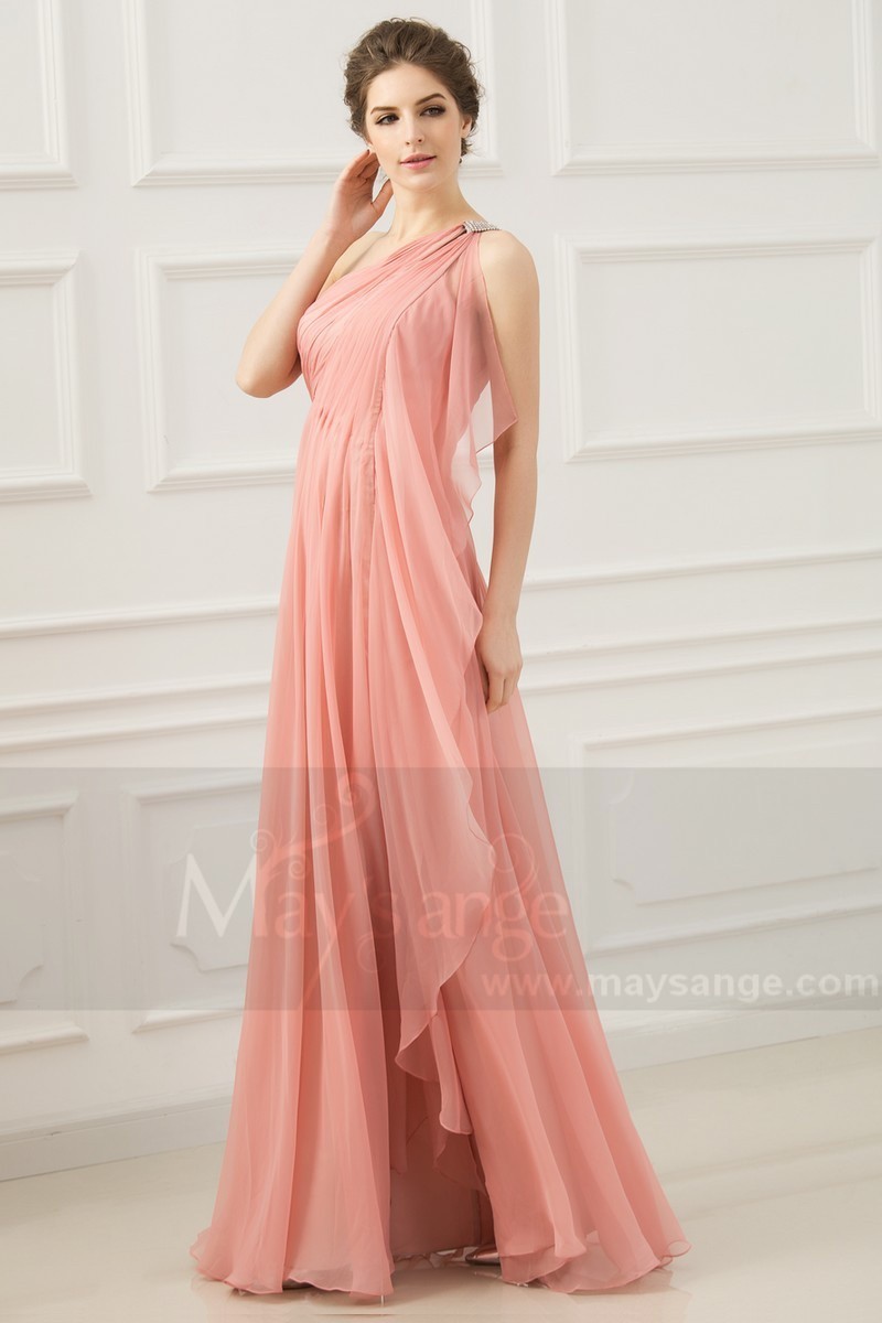 robe de soirée grec mousseline rose - Ref L765 - Robes de Gala