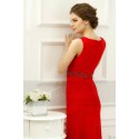 Belle robe de soirée rouge feu longue simple - Ref L755 - 04