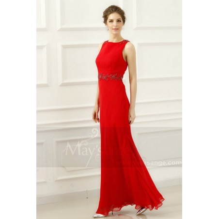 Belle robe de soirée rouge feu longue simple