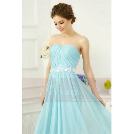TURQUOISE LONG EVENING DRESS STRAPLESS