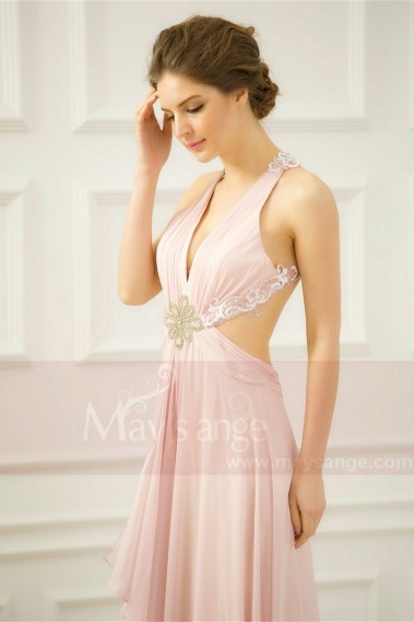 robe de soirée rose poudre dos ouvert - L758 #1