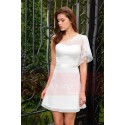 robe cocktail blanc manche en dentelle un cote coupe A - Ref C828 - 03