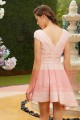 robe courte cocktail rose peche jupe asymétrique decollete v - Ref C829 - 02