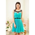 robe de cocktail vert turquoise orne de pierre noire trois foret - Ref C837 - 03