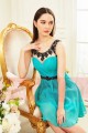 robe de cocktail vert turquoise orne de pierre noire trois foret - Ref C837 - 04