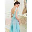 Robe de Soiree Longue en Mousseline fine Bleu Cyan - Ref L789 - 05