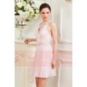 Robe Courte Rose Pale aux Sublimes Lignes de Dentelles - Ref C847 - 04