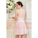 Robe Courte Rose Pale aux Sublimes Lignes de Dentelles - Ref C847 - 03