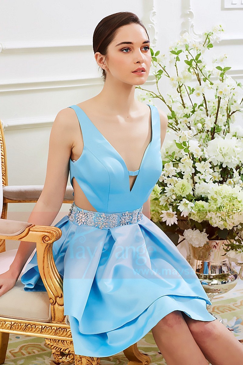 Robe de Cocktail Ciel Sans Nuage en Satin Maysange - Ref C849 - 01 Robe de Cocktail Ciel Sans Nuage en Satin Maysange - Ref C849 - 01