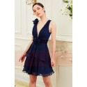 Robe du Soir Sexy en Mousseline Bleu Nuit Florale - Ref C850 - 02