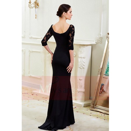 Long black dress with lace sleeves Maysange boat neck