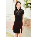 robe de cocktail noire en dentelle  col montant  belle  coupe ajuste - Ref C841 - 05