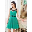 robe de cocktail vert turquoise orne de pierre noire trois foret - Ref C837 - 06