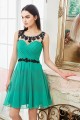 robe de cocktail vert turquoise orne de pierre noire trois foret - Ref C837 - 06