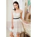 robe de cocktail blanc en dentelle ceinture double tours Anemone - Ref C836 - 03