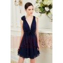 Robe du Soir Sexy en Mousseline Bleu Nuit Florale - Ref C850 - 06