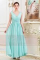 Robe de Soiree Longue en Mousseline fine Bleu Cyan - Ref L789 - 06