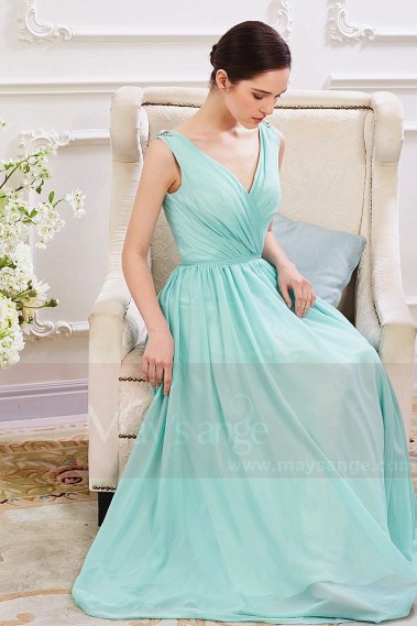 Robe de Soiree Longue en Mousseline fine Bleu Cyan - L789 #1