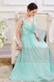 Robe de Soiree Longue en Mousseline fine Bleu Cyan - Ref L789 - 02