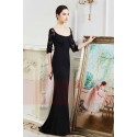 robe noire longue avec des manches en dentelle col bateau Maysange - Ref L799 - 03