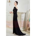 robe noire longue avec des manches en dentelle col bateau Maysange - Ref L799 - 05