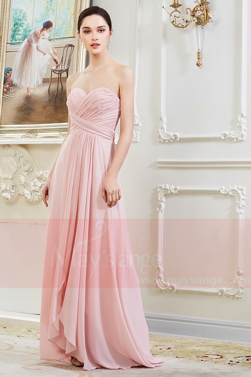 Robe Longue en Mousseline Fine Rose Pale - Ref L792 - 01