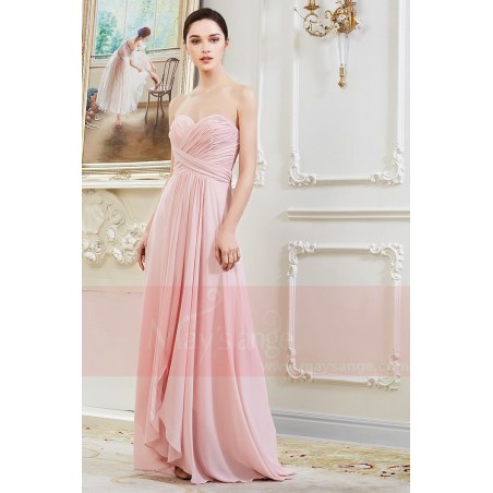 Robe Longue en Mousseline Fine Rose Pale