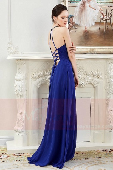 Open Back Chiffon-Halter Royal Blue Prom Dress - L802 #1