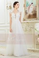 robe de mariée civile simple décolleté profond avec des fleurs dentelle - Ref M369 - 03