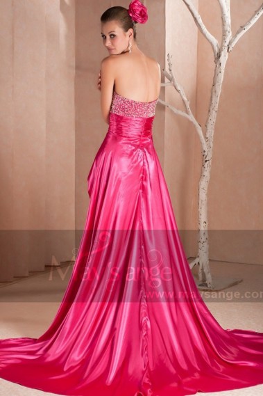 Promo Robe rose perlé fuchsia de soirée avec traîne et sequins sur la poitrine - C223 Promo #1