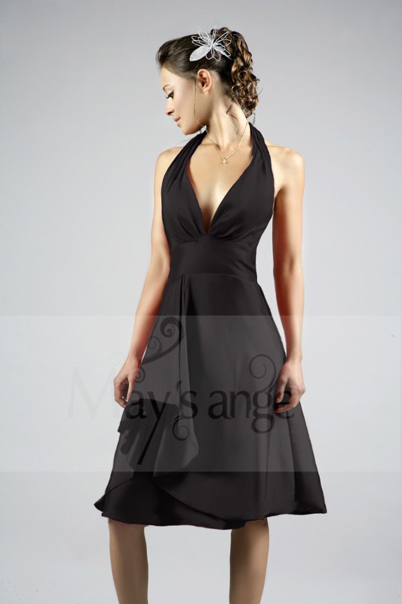 Robe de cocktail simplicité noire décolleté V - Ref C109 - 01