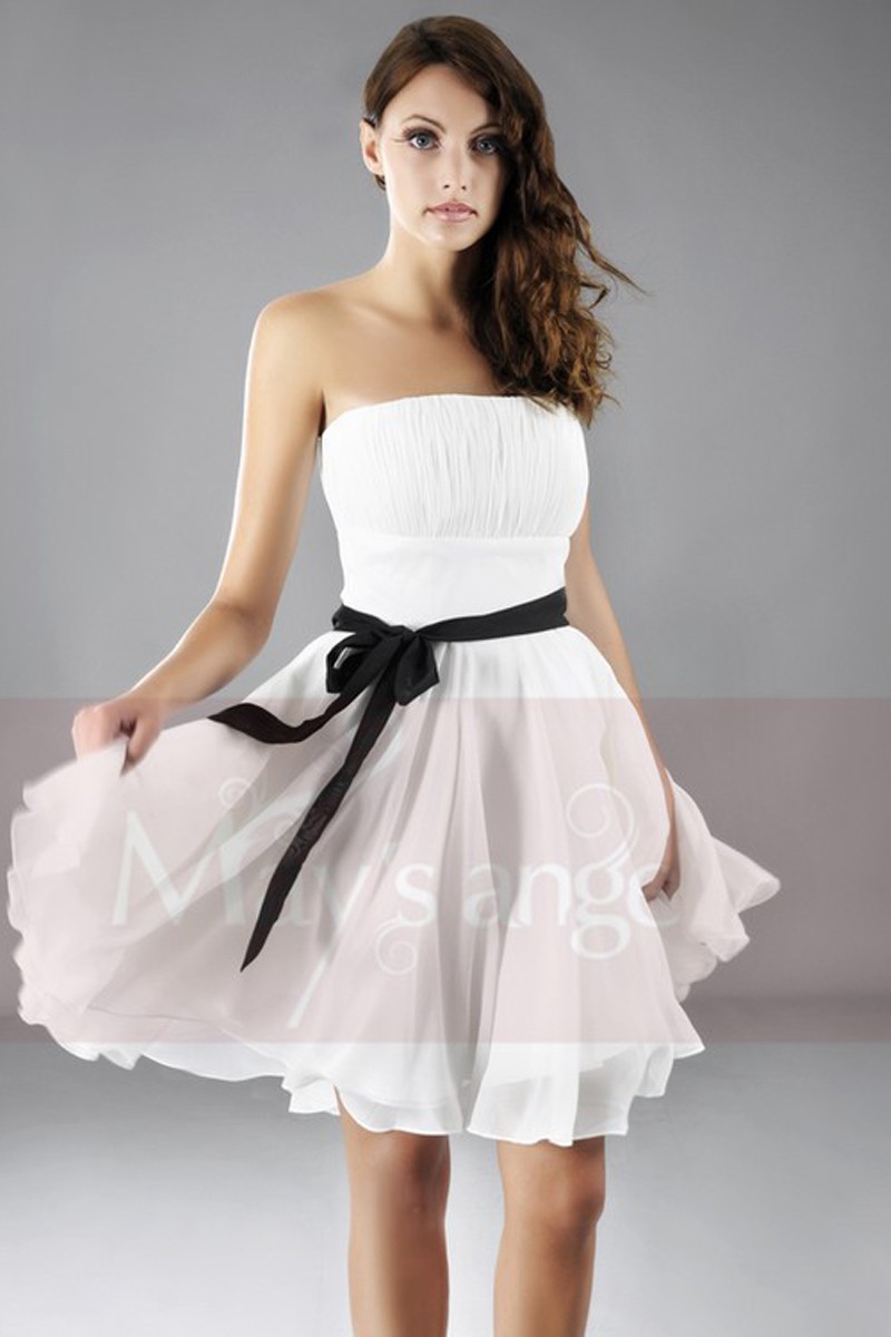 Strapless Short Party Dress With Black Belt - Ref C111 - 01