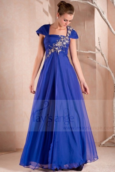 Promotion robes longue de soirée Étincelle avec manches et fleurs argentées - L281Promotion #1
